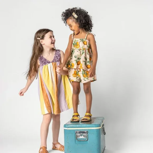 Girls Stella Top in Pink Botanical Oranges | Fun and Casual Fashion | Pink Chick - Picture 2 of 2